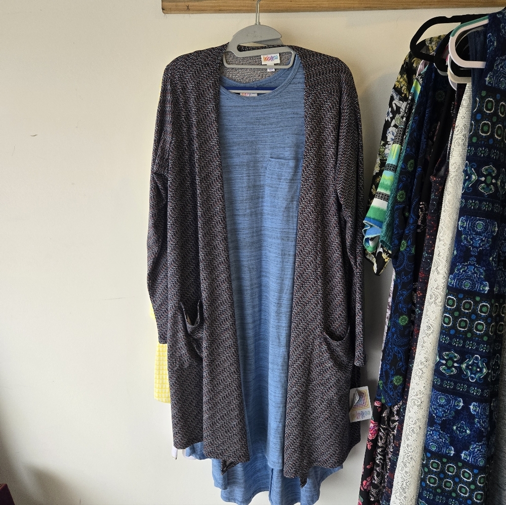 Lularoe Blue Dress with Gray Cardigan